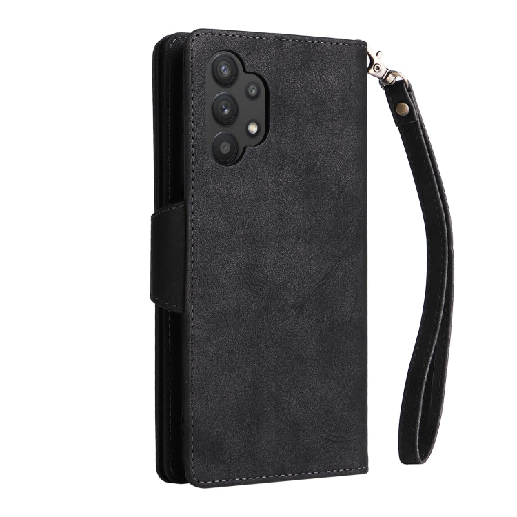 For Samsung Galaxy A32 4G Rivet Buckle 9 Cards Three Fold Leather Phone Case