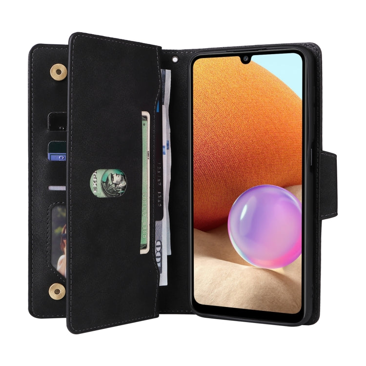 For Samsung Galaxy A32 4G Rivet Buckle 9 Cards Three Fold Leather Phone Case