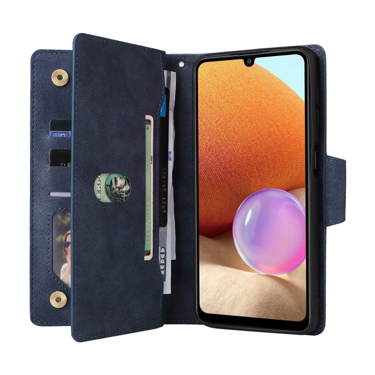For Samsung Galaxy A32 4G Rivet Buckle 9 Cards Three Fold Leather Phone Case