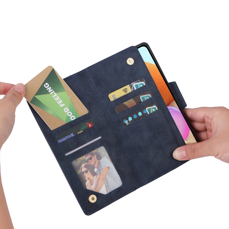 For Samsung Galaxy A32 4G Rivet Buckle 9 Cards Three Fold Leather Phone Case