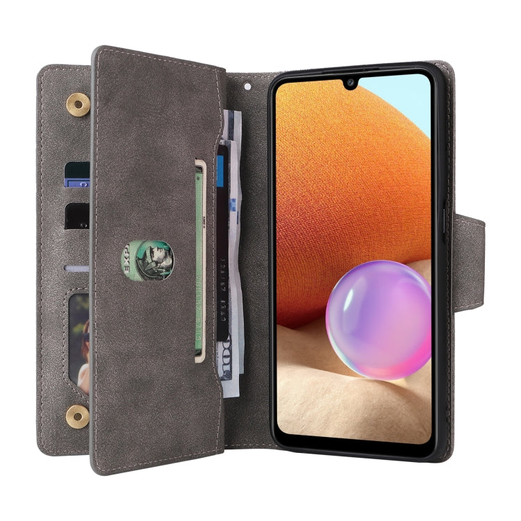 For Samsung Galaxy A32 4G Rivet Buckle 9 Cards Three Fold Leather Phone Case