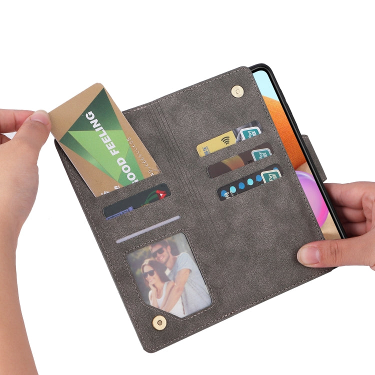 For Samsung Galaxy A32 4G Rivet Buckle 9 Cards Three Fold Leather Phone Case