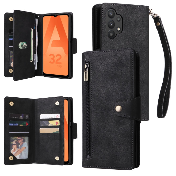 For Samsung Galaxy A32 5G Rivet Buckle 9 Cards Three Fold Leather Phone Case