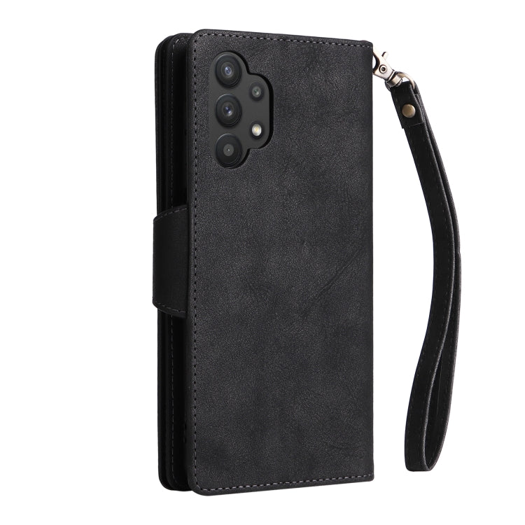 For Samsung Galaxy A32 5G Rivet Buckle 9 Cards Three Fold Leather Phone Case