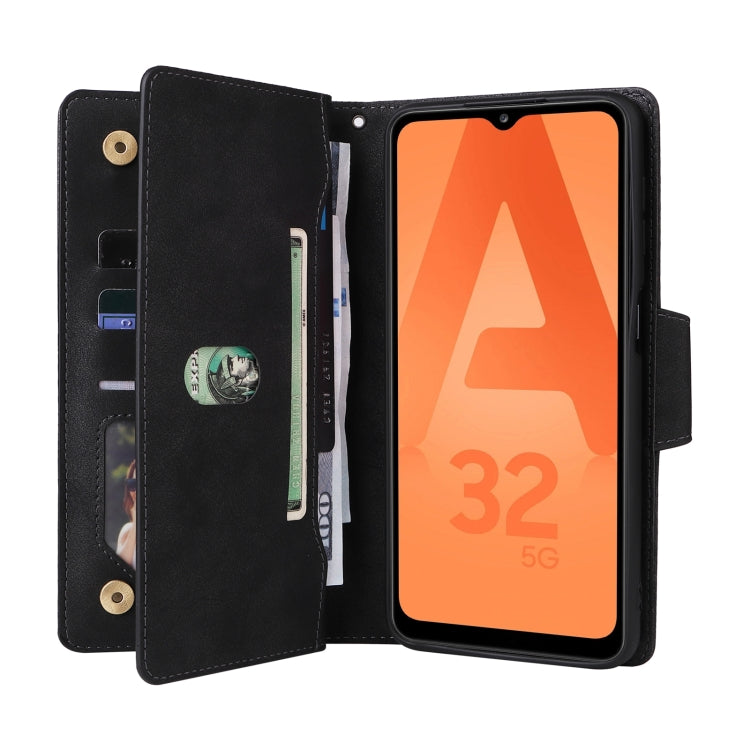 For Samsung Galaxy A32 5G Rivet Buckle 9 Cards Three Fold Leather Phone Case
