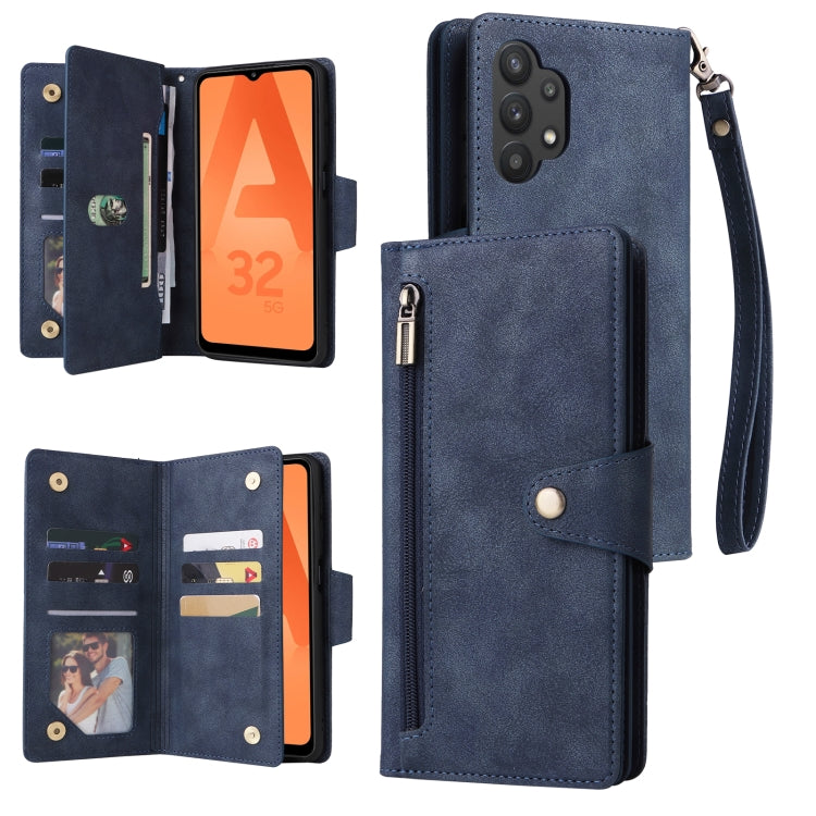 For Samsung Galaxy A32 5G Rivet Buckle 9 Cards Three Fold Leather Phone Case