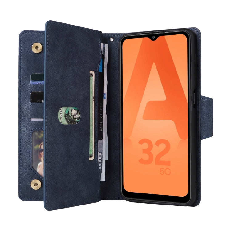For Samsung Galaxy A32 5G Rivet Buckle 9 Cards Three Fold Leather Phone Case