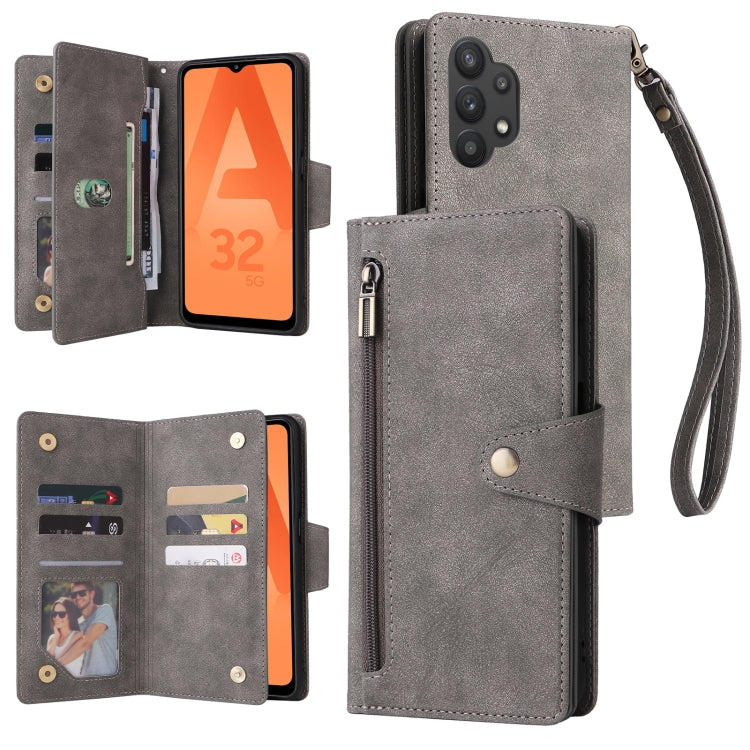 For Samsung Galaxy A32 5G Rivet Buckle 9 Cards Three Fold Leather Phone Case