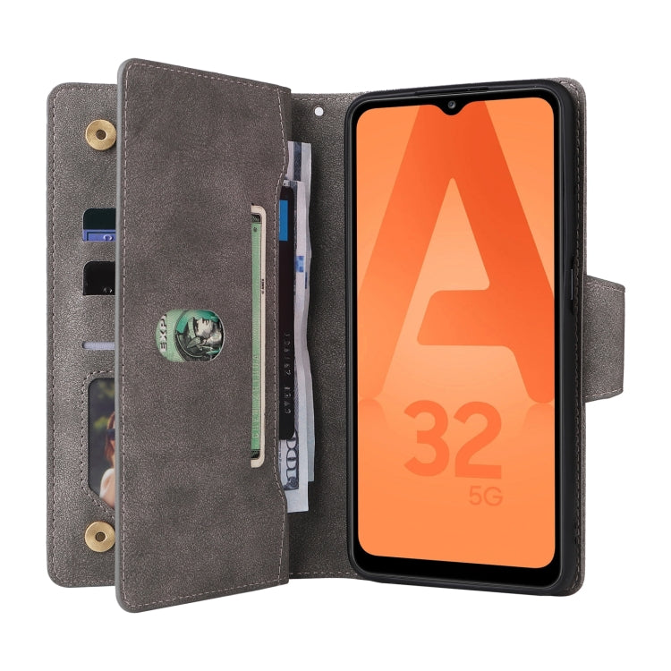For Samsung Galaxy A32 5G Rivet Buckle 9 Cards Three Fold Leather Phone Case
