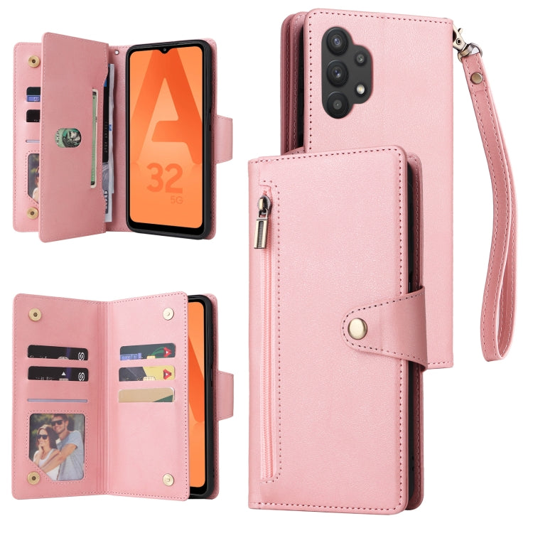 For Samsung Galaxy A32 5G Rivet Buckle 9 Cards Three Fold Leather Phone Case