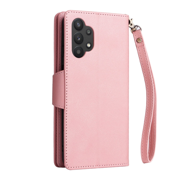 For Samsung Galaxy A32 5G Rivet Buckle 9 Cards Three Fold Leather Phone Case
