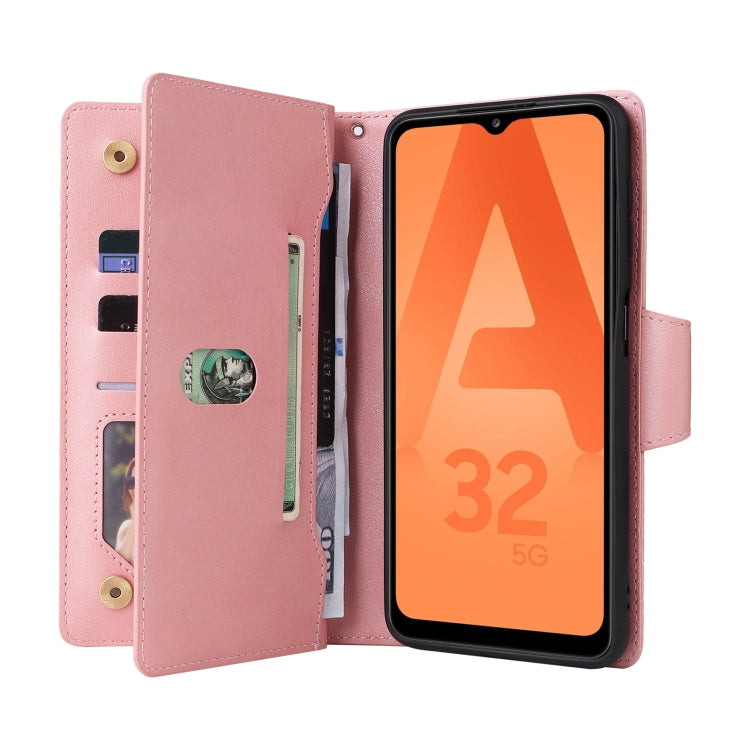 For Samsung Galaxy A32 5G Rivet Buckle 9 Cards Three Fold Leather Phone Case