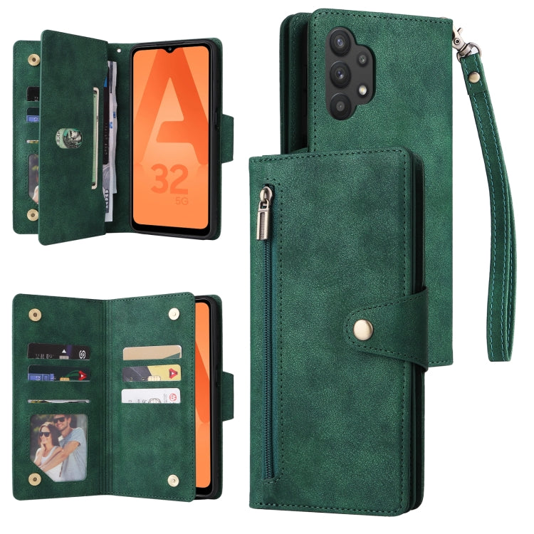 For Samsung Galaxy A32 5G Rivet Buckle 9 Cards Three Fold Leather Phone Case