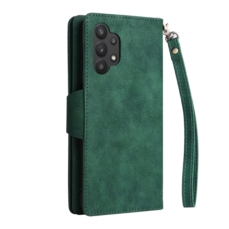 For Samsung Galaxy A32 5G Rivet Buckle 9 Cards Three Fold Leather Phone Case