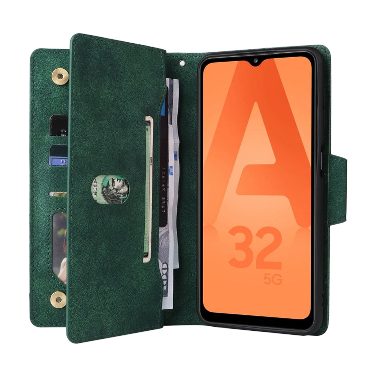 For Samsung Galaxy A32 5G Rivet Buckle 9 Cards Three Fold Leather Phone Case