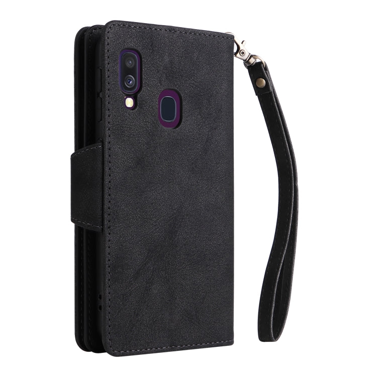 For Samsung Galaxy A40 Rivet Buckle 9 Cards Three Fold Leather Phone Case