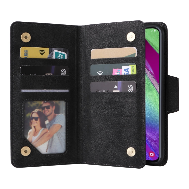 For Samsung Galaxy A40 Rivet Buckle 9 Cards Three Fold Leather Phone Case