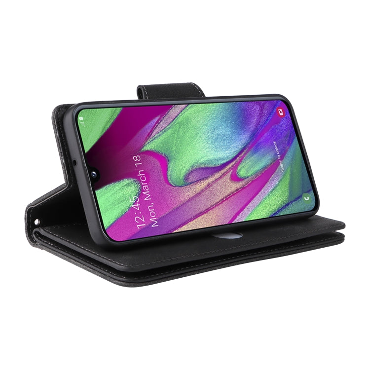 For Samsung Galaxy A40 Rivet Buckle 9 Cards Three Fold Leather Phone Case