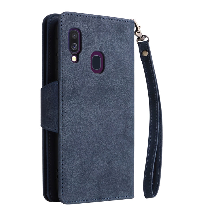 For Samsung Galaxy A40 Rivet Buckle 9 Cards Three Fold Leather Phone Case