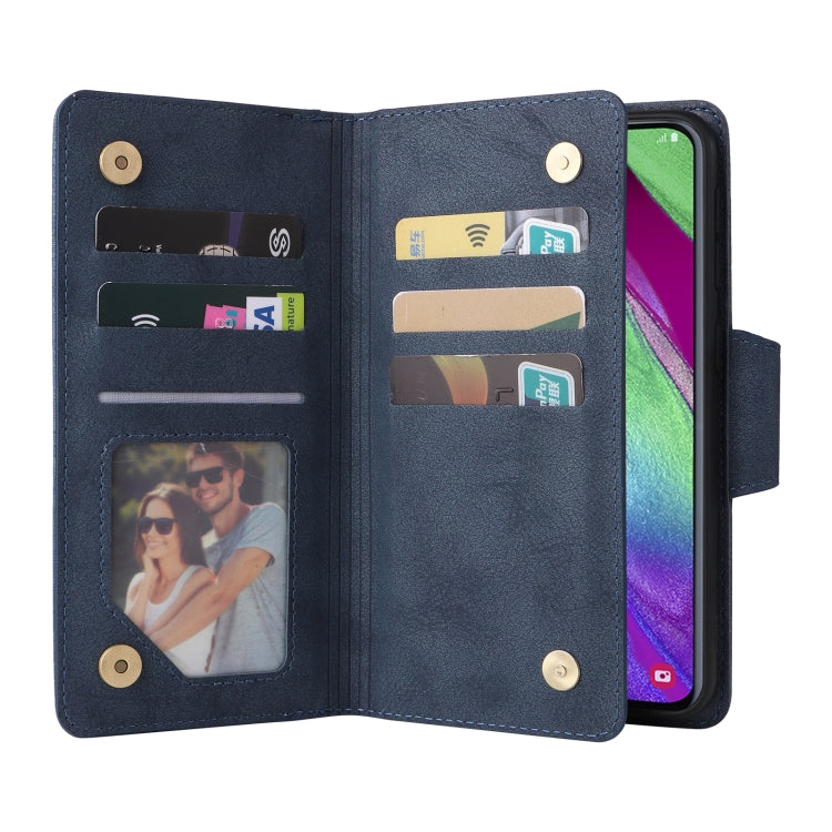 For Samsung Galaxy A40 Rivet Buckle 9 Cards Three Fold Leather Phone Case