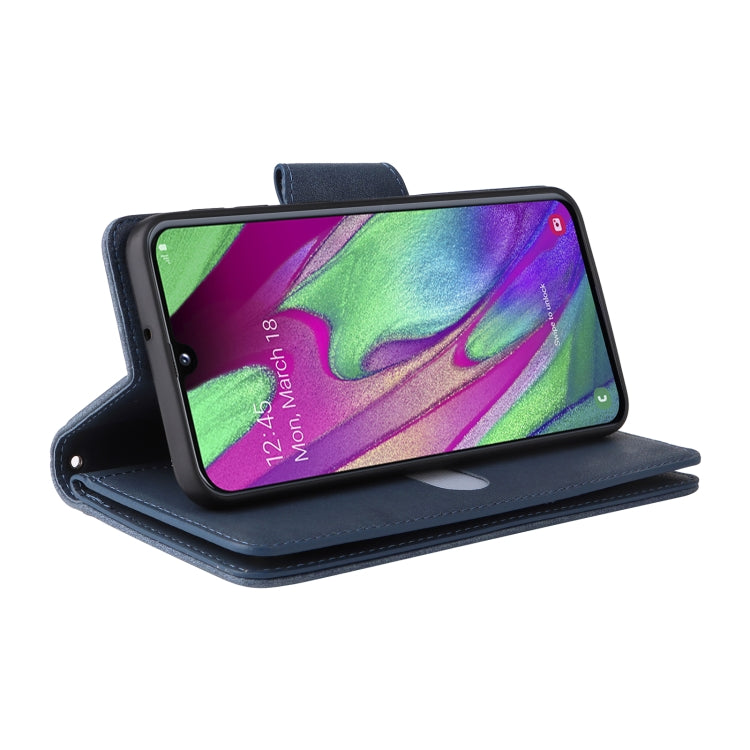 For Samsung Galaxy A40 Rivet Buckle 9 Cards Three Fold Leather Phone Case