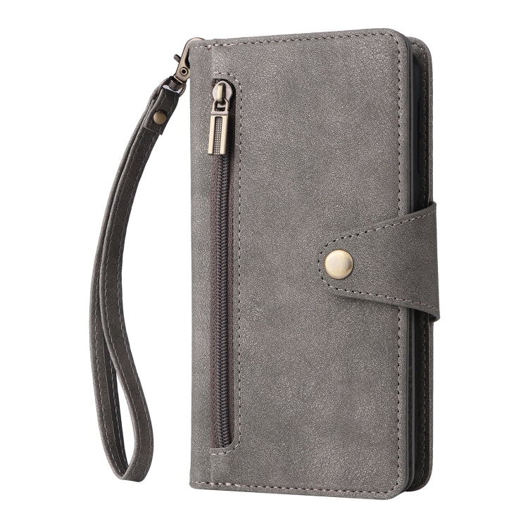 For Samsung Galaxy A40 Rivet Buckle 9 Cards Three Fold Leather Phone Case