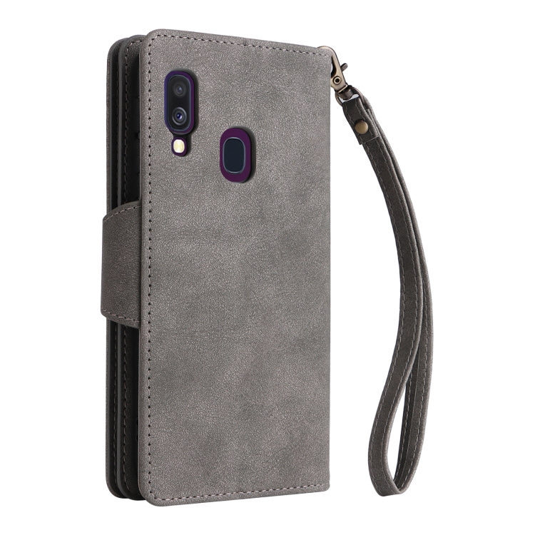For Samsung Galaxy A40 Rivet Buckle 9 Cards Three Fold Leather Phone Case