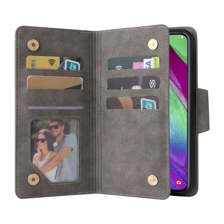 For Samsung Galaxy A40 Rivet Buckle 9 Cards Three Fold Leather Phone Case