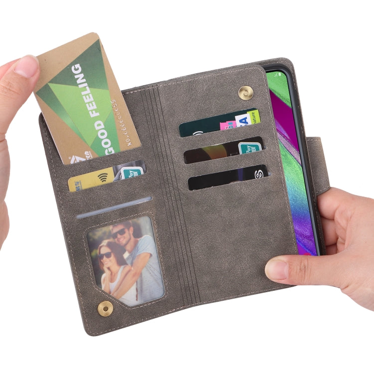 For Samsung Galaxy A40 Rivet Buckle 9 Cards Three Fold Leather Phone Case