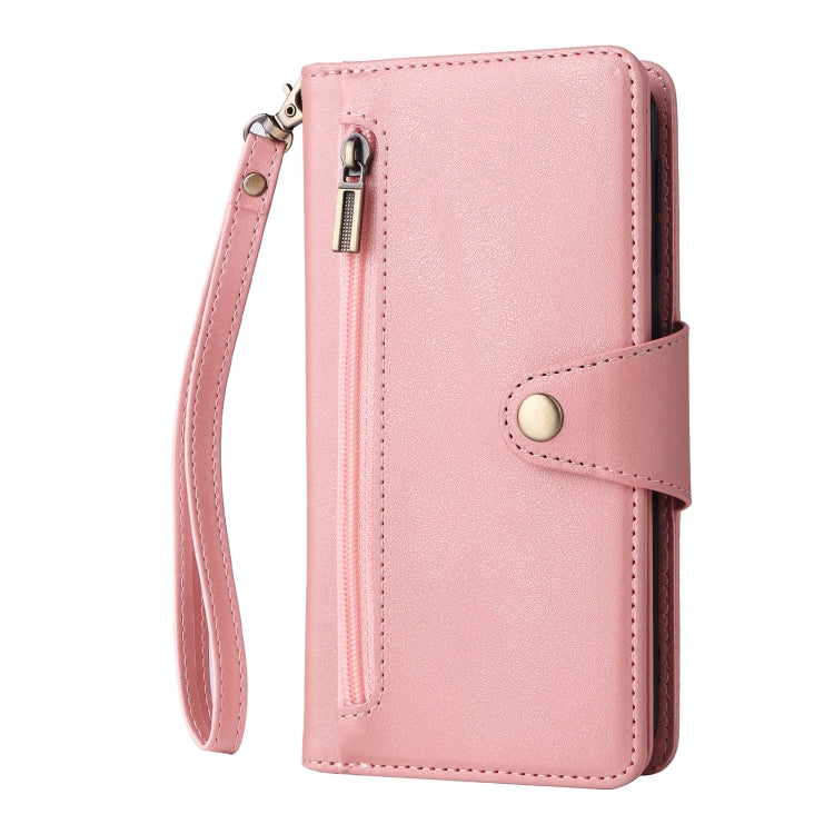 For Samsung Galaxy A40 Rivet Buckle 9 Cards Three Fold Leather Phone Case