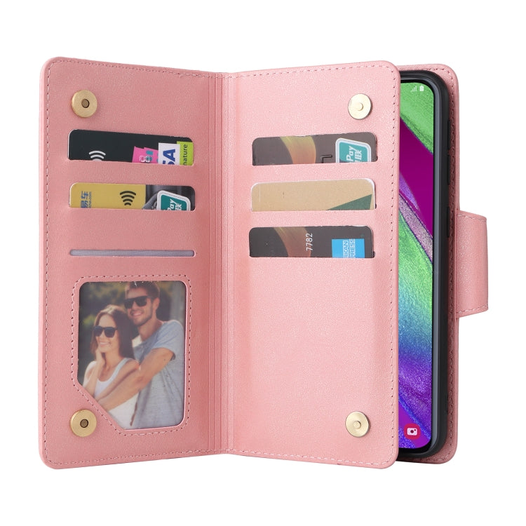 For Samsung Galaxy A40 Rivet Buckle 9 Cards Three Fold Leather Phone Case