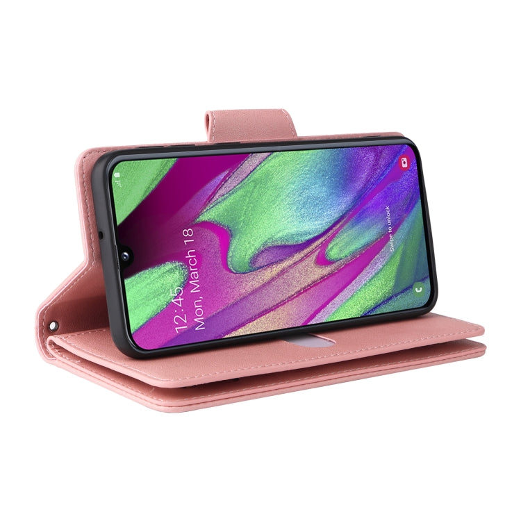 For Samsung Galaxy A40 Rivet Buckle 9 Cards Three Fold Leather Phone Case