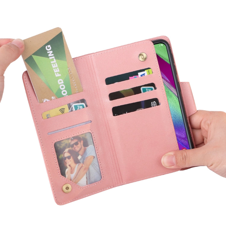 For Samsung Galaxy A40 Rivet Buckle 9 Cards Three Fold Leather Phone Case