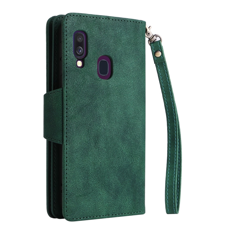 For Samsung Galaxy A40 Rivet Buckle 9 Cards Three Fold Leather Phone Case