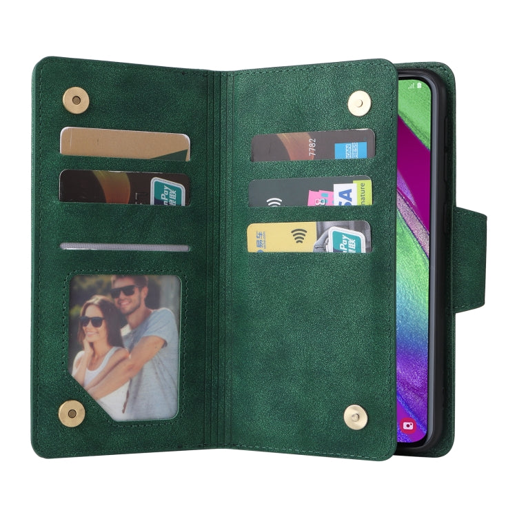 For Samsung Galaxy A40 Rivet Buckle 9 Cards Three Fold Leather Phone Case