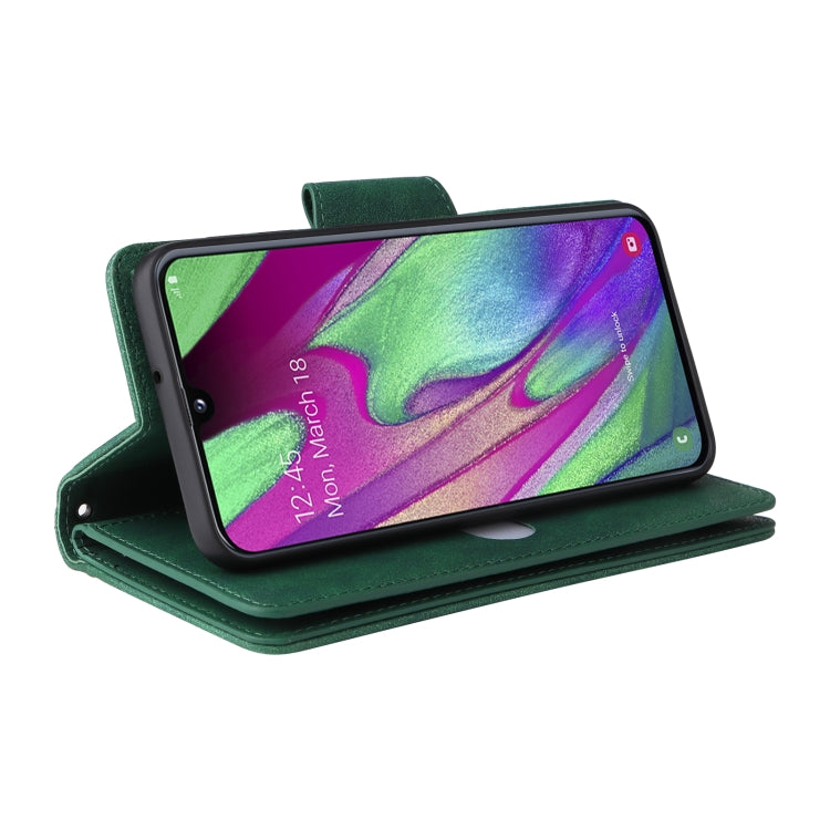 For Samsung Galaxy A40 Rivet Buckle 9 Cards Three Fold Leather Phone Case