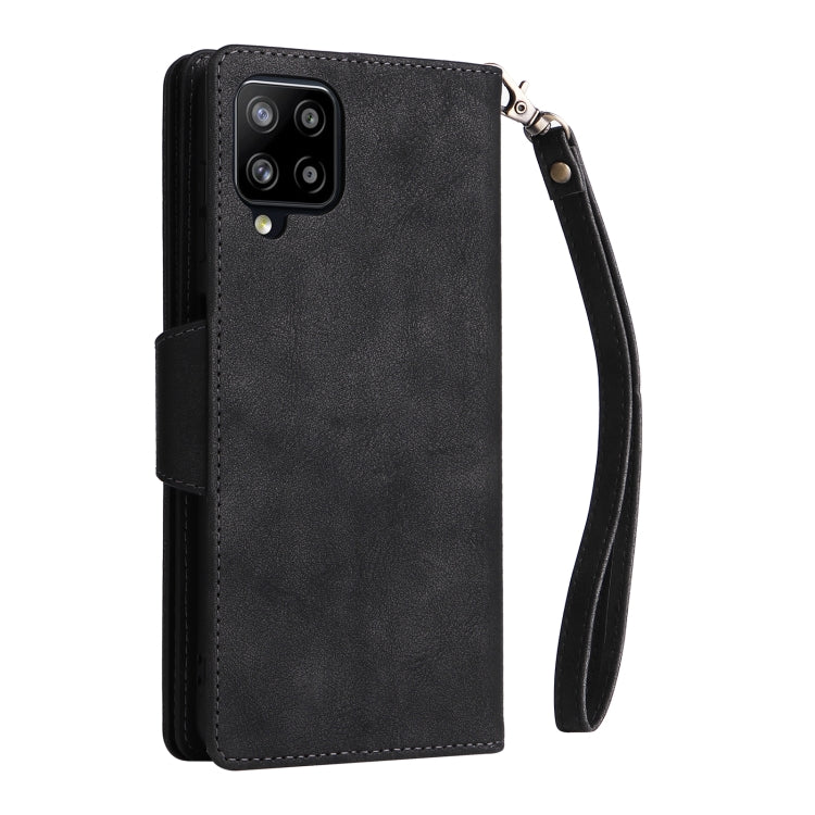 For Samsung Galaxy A42 5G Rivet Buckle 9 Cards Three Fold Leather Phone Case