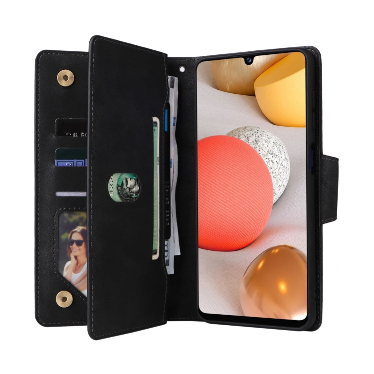 For Samsung Galaxy A42 5G Rivet Buckle 9 Cards Three Fold Leather Phone Case