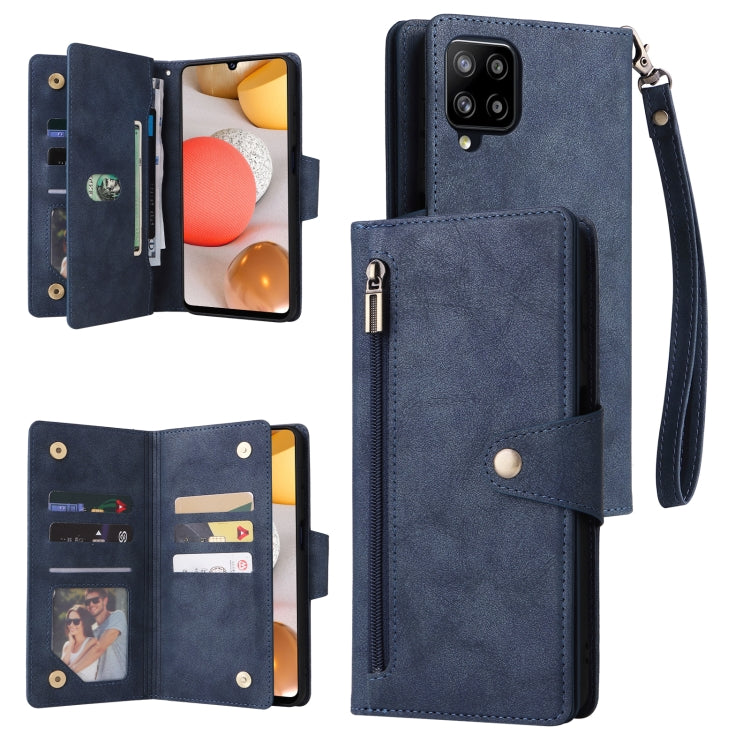 For Samsung Galaxy A42 5G Rivet Buckle 9 Cards Three Fold Leather Phone Case