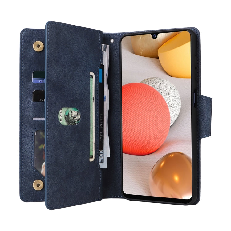 For Samsung Galaxy A42 5G Rivet Buckle 9 Cards Three Fold Leather Phone Case