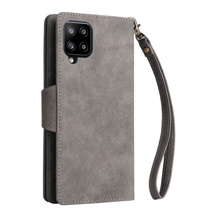 For Samsung Galaxy A42 5G Rivet Buckle 9 Cards Three Fold Leather Phone Case
