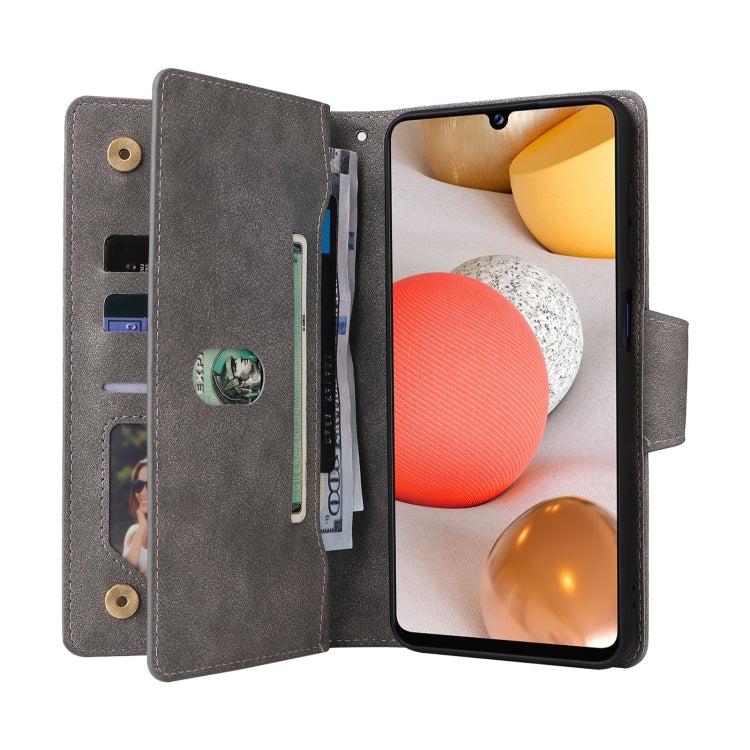 For Samsung Galaxy A42 5G Rivet Buckle 9 Cards Three Fold Leather Phone Case