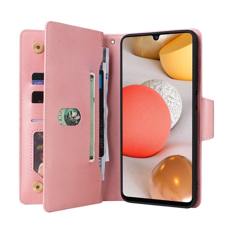 For Samsung Galaxy A42 5G Rivet Buckle 9 Cards Three Fold Leather Phone Case