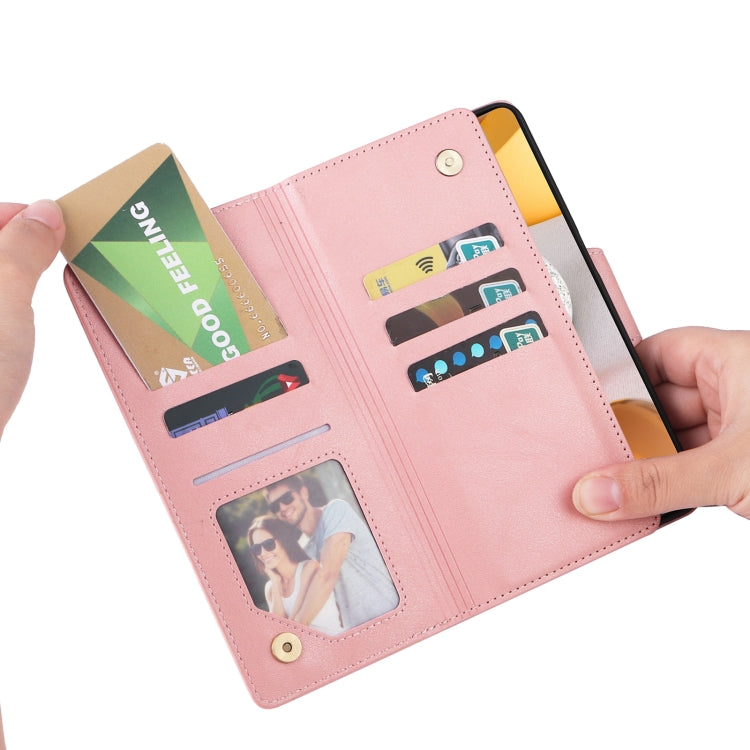 For Samsung Galaxy A42 5G Rivet Buckle 9 Cards Three Fold Leather Phone Case