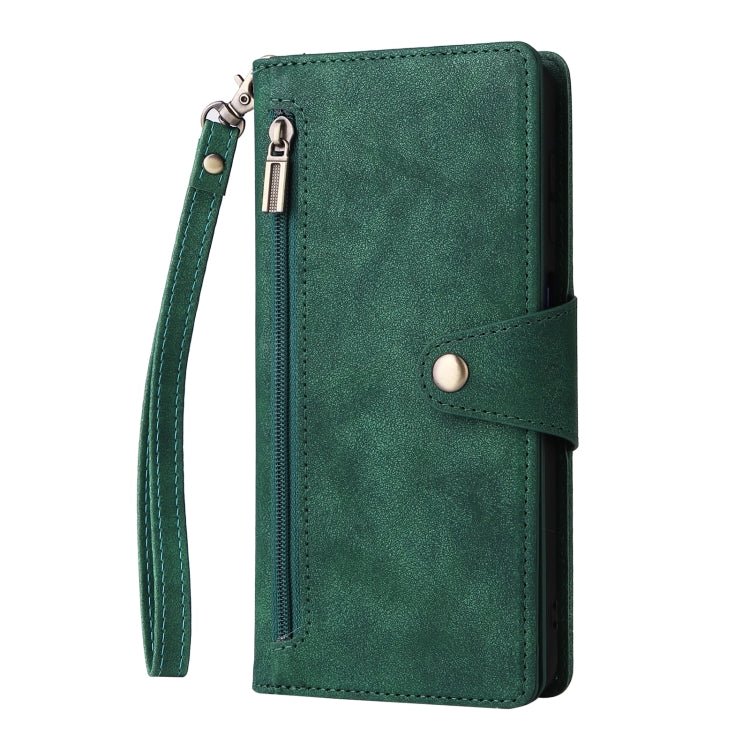 For Samsung Galaxy A42 5G Rivet Buckle 9 Cards Three Fold Leather Phone Case