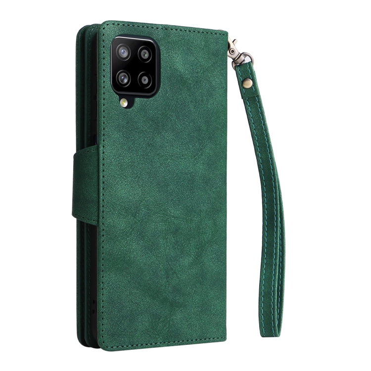 For Samsung Galaxy A42 5G Rivet Buckle 9 Cards Three Fold Leather Phone Case