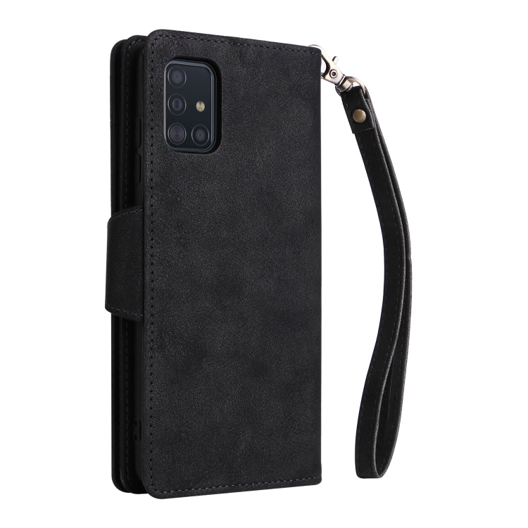For Samsung Galaxy A51 Rivet Buckle 9 Cards Three Fold Leather Phone Case