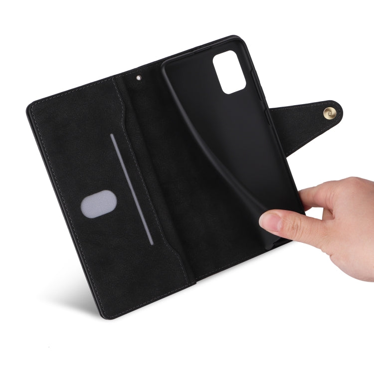 For Samsung Galaxy A51 Rivet Buckle 9 Cards Three Fold Leather Phone Case