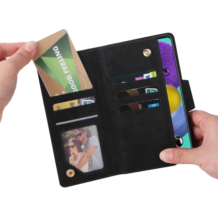 For Samsung Galaxy A51 Rivet Buckle 9 Cards Three Fold Leather Phone Case