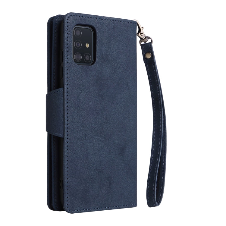 For Samsung Galaxy A51 Rivet Buckle 9 Cards Three Fold Leather Phone Case